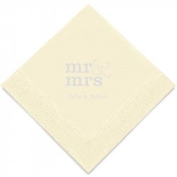 Serviettes Cocktail Ivoire Personnalisées "Mr & Mrs" (x50) design Argent