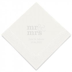 Serviettes Cocktail Blanches Personnalisées "Mr & Mrs" (x50) design Argent