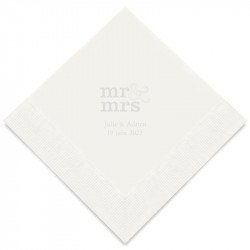 Serviettes Blanches Personnalisées "Mr & Mrs" (x50) design Argent