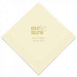 Serviettes Blanches Personnalisées "Mr & Mrs" (x50) design Or