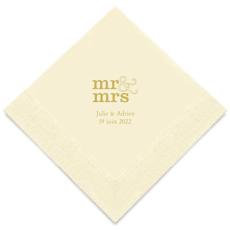 Serviettes Ivoire Personnalisées "Mr & Mrs" (x50) design Or