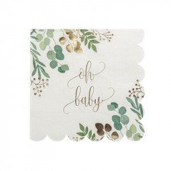 Serviettes Oh Baby Blanc vert et or (x16)