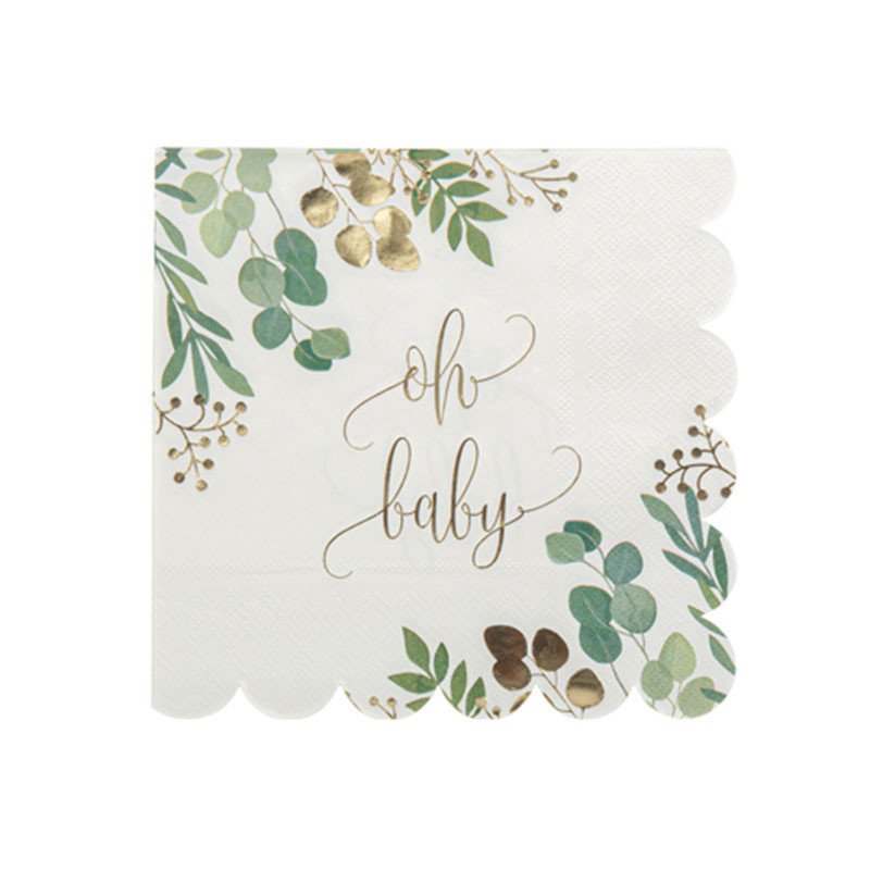 Serviettes Oh Baby Blanc vert et or (x16)