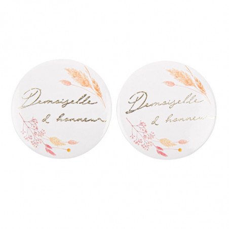 Badges "Demoiselle d'Honneur" Fleurs des Champs (x2)