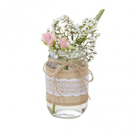 Vase Mason Jar Jute et Dentelle