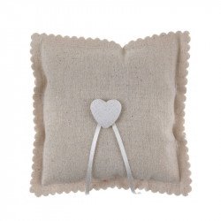 Coussin d'alliances coeur en lin