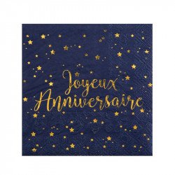 20 Serviettes Joyeux Anniversaire dorée