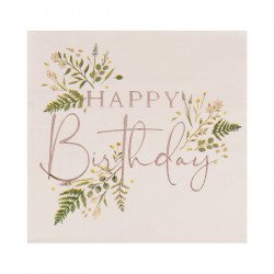 Serviettes "Happy Birthday" Botaniques (x16)