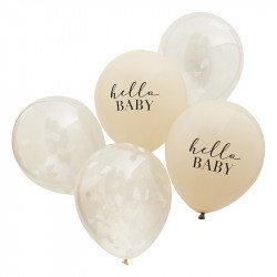 Ballons "Hello Baby" Crème (x5)