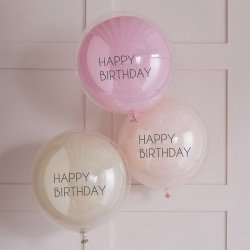 ballons double épaisseur Happy Birthday sur fond blanc