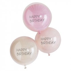 ballons double épaisseur Happy Birthday sur fond blanc