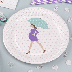 Assiettes Baby shower purple sur une table (x8)