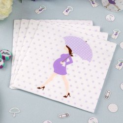 Serviettes baby shower purple sur une table (x8)