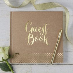 Livre d'or Kraft écriture "guest book" et pois doré