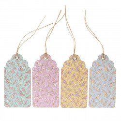 Etiquettes fleur et pastel vert rose jaune et bleu (x12) 