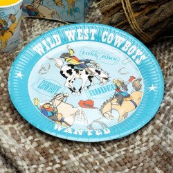 Assiette "cowboy" en carton bleue (x8)