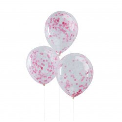 Ballons transparents confettis glitter rose (x5)