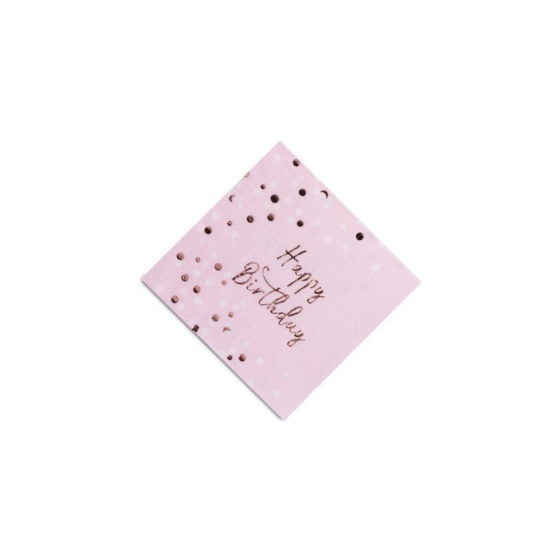 Serviette Happy Birthday confettis rose gold