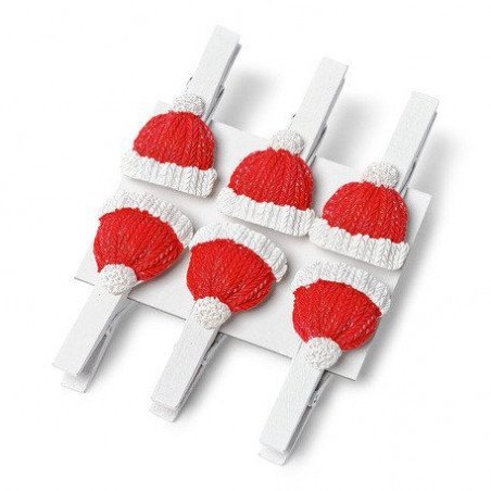 6 Petites Pinces Bonnet rouge & blanc