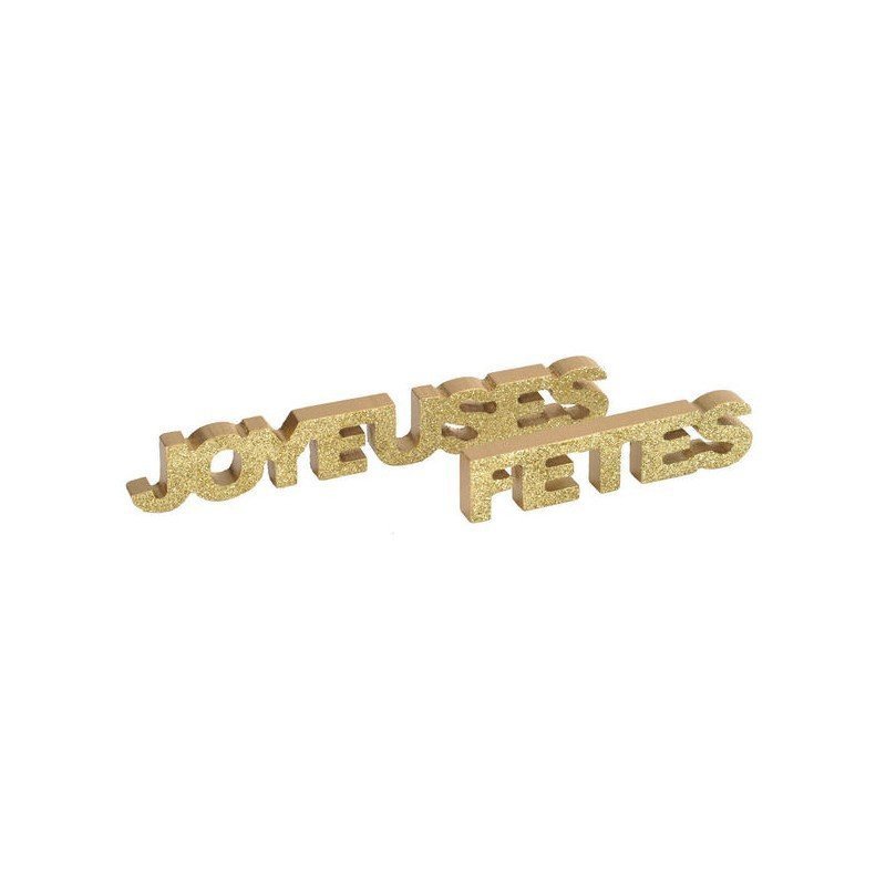 Lettres "Joyeuses fêtes" en bois et paillettes