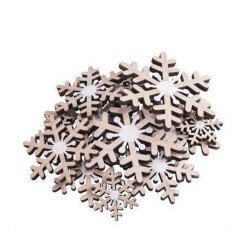 12 jolis flocons en bois & paillettes blanches