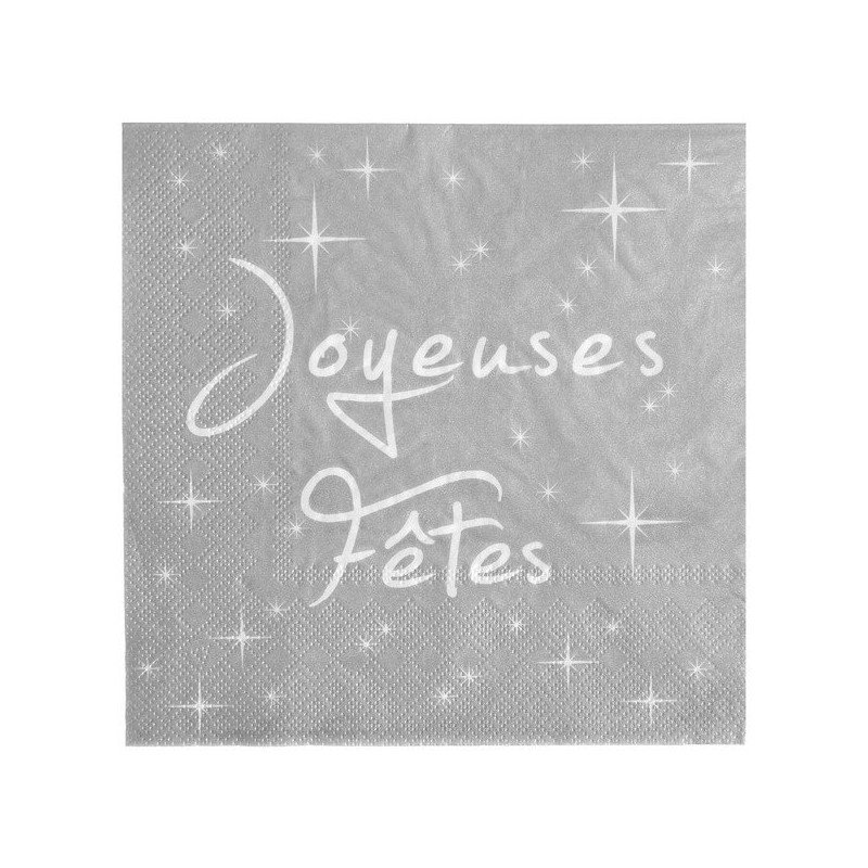 20 Serviettes "Joyeuses Fêtes" Argent