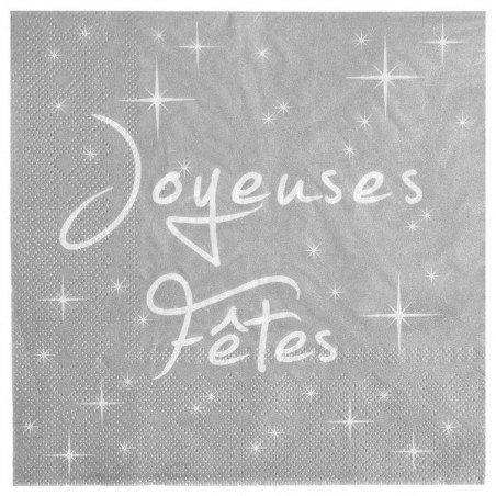 20 Serviettes "Joyeuses Fêtes" Argent