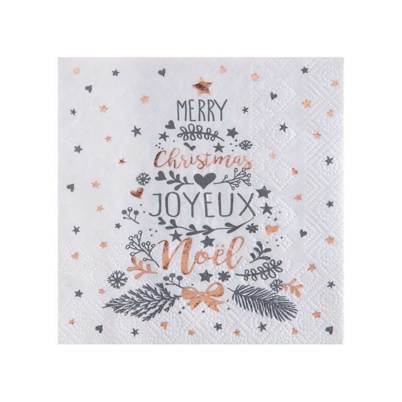 20 Serviettes Noël Coeurs & Etoiles