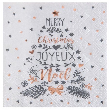 20 Serviettes Noël Coeurs & Etoiles