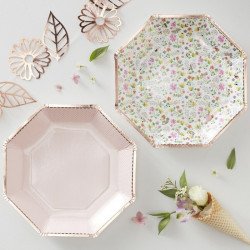 Assiettes à fleurs & Or rose (x8)