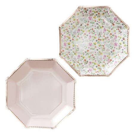 Assiettes à fleurs & Or rose (x8)