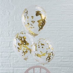 Ballons transparents confettis glitter or (x5)