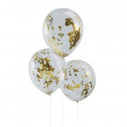 Ballons transparents confettis glitter or (x5)