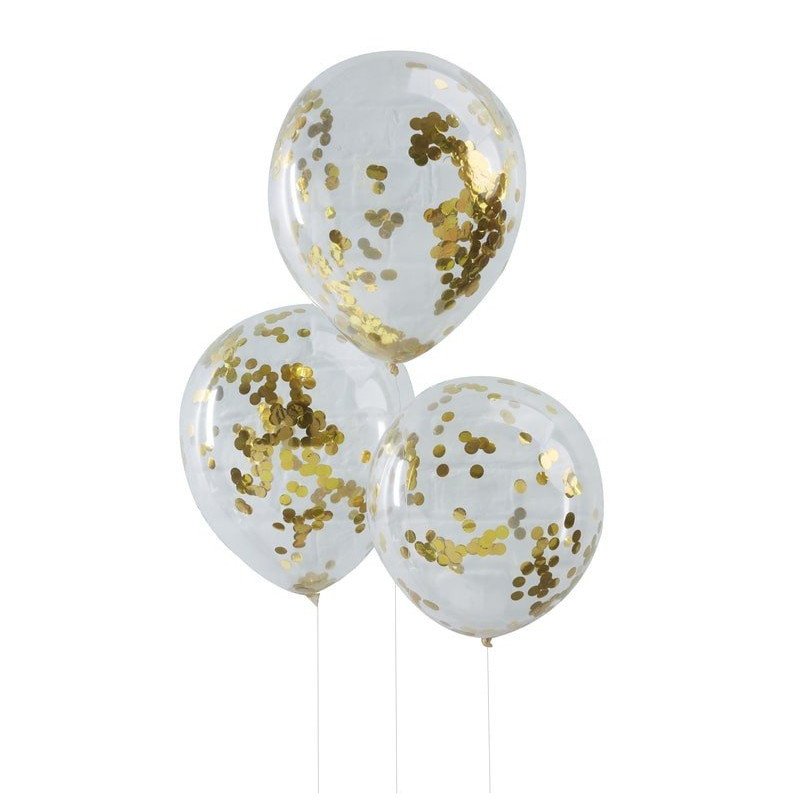 Ballons transparents confettis glitter or (x5)