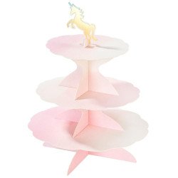 Présentoir à gâteaux pastel 4 en 1 rose pale et blanc avec licorne