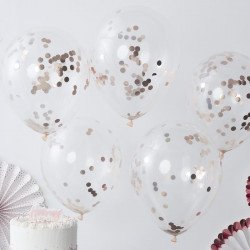 Ballons transparents confettis glitter rose gold (x5)