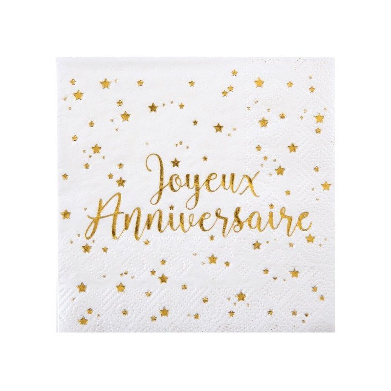 20 Serviettes Joyeux Anniversaire dorée