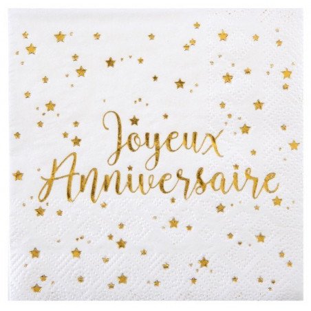 20 Serviettes Joyeux Anniversaire dorée