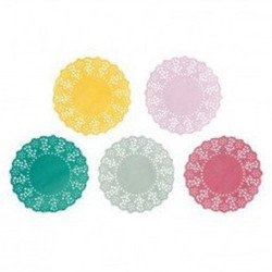 Napperons 5 couleurs jaune, rose, vert, gris, fuchsia (x100)