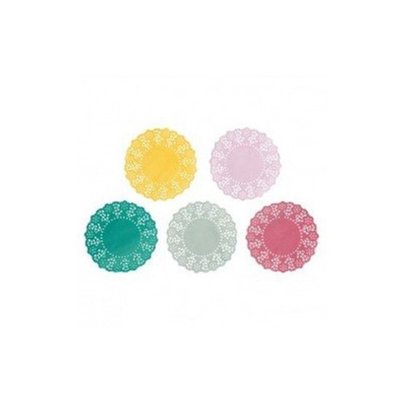 Napperons 5 couleurs jaune, rose, vert, gris, fuchsia (x100)