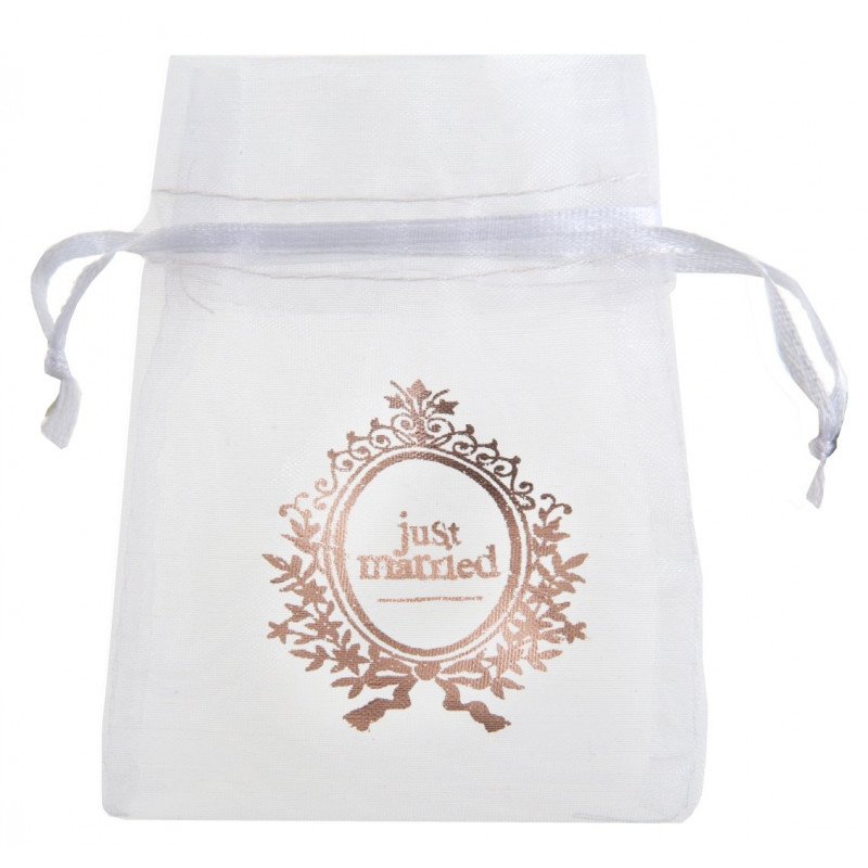 Sachets blanc à dragées "Just Married" rose gold (x6) 