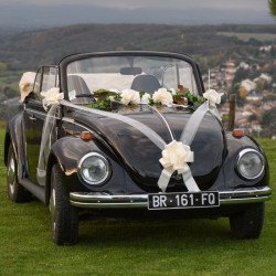 Ruban en tulle accroché sur une voiture de mariage