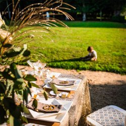 chemin de table Boho en lin doré 5 mètres