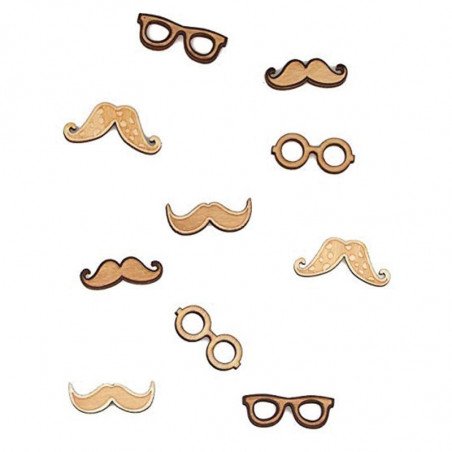 Moustaches et lunettes adhésifs en bois (x10)