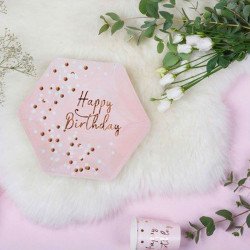 Assiettes Happy Birthday confettis rose gold