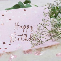 Serviette Happy Birthday confettis rose gold