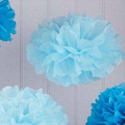 Pompons 2  tailles bleu (x5)