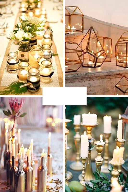 Décorations de mariage hivernales avec des bougies