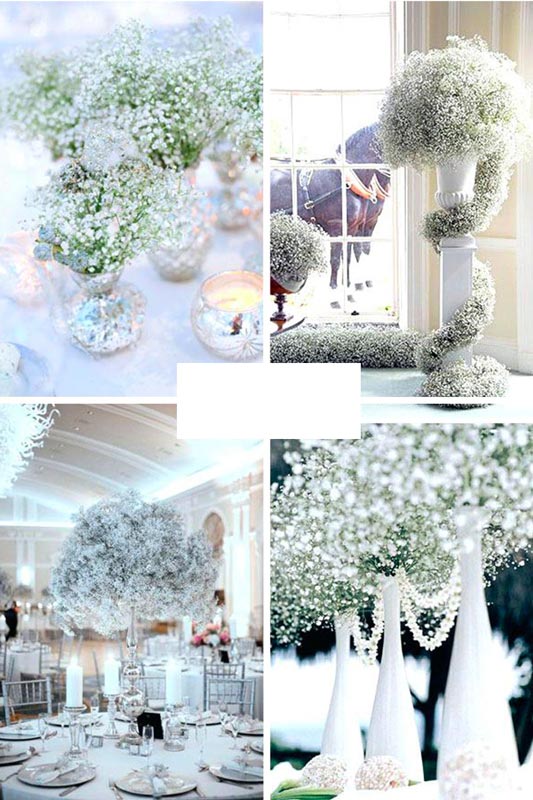 Décorations de table en hiver avec le baby breath (souffle de bébé)