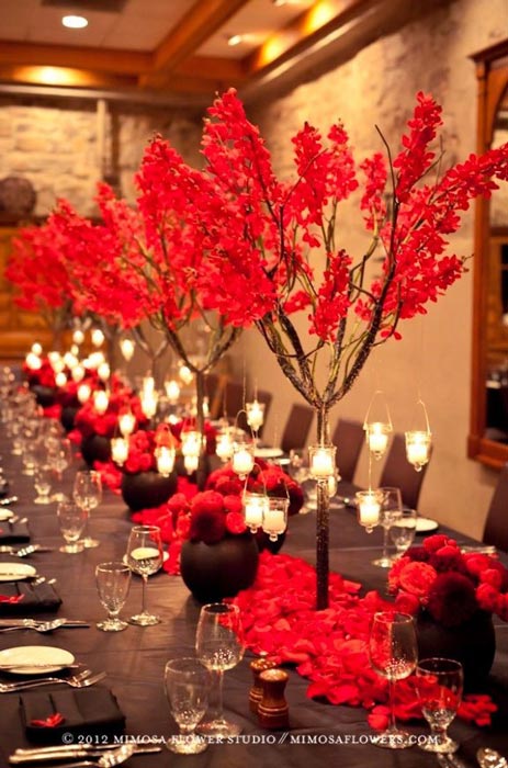 centre de table asiatique arbre fleurs de cerisier rouge